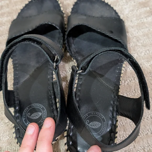 Nurture Black Leather Espadrille Wedge Sandals - Picture 8 of 9